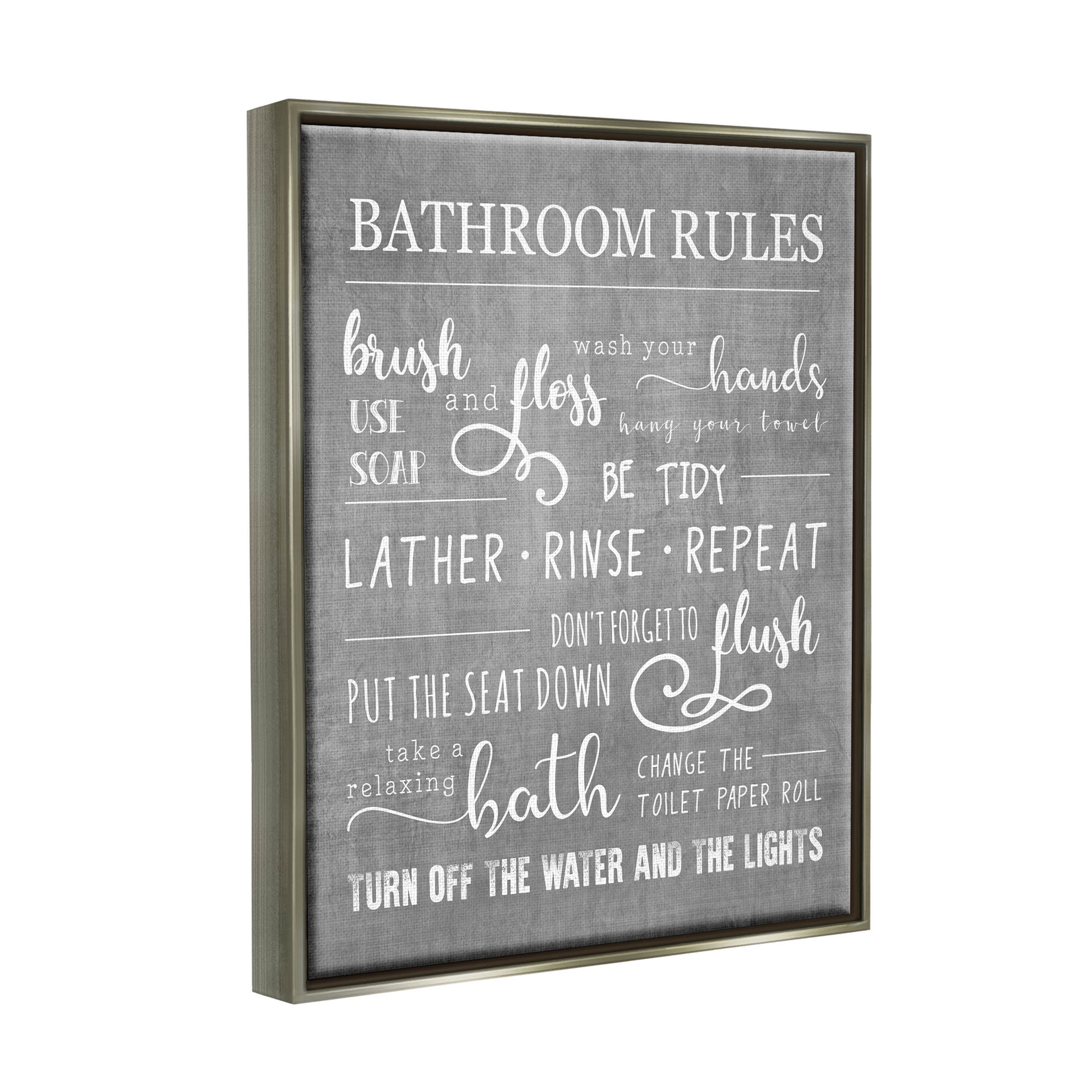 Stupell Industries Bathroom Rules List Sign Graphic Art Luster Gray Floating Framed Canvas Print Wall Art, Design by Conrad Knutsen