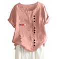 thumbnail image 3 of Women S Cotton Linen Blouses for Women,Women's Casual Button T Shirts Ruffle Sleeve Blouses Round Neck Loose Fit Tops Colorful Tops for Women, 3 of 6