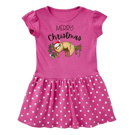 

Inktastic Merry Christmas Cute Sloth with Santa Hat and Lights Gift Toddler Girl Dress