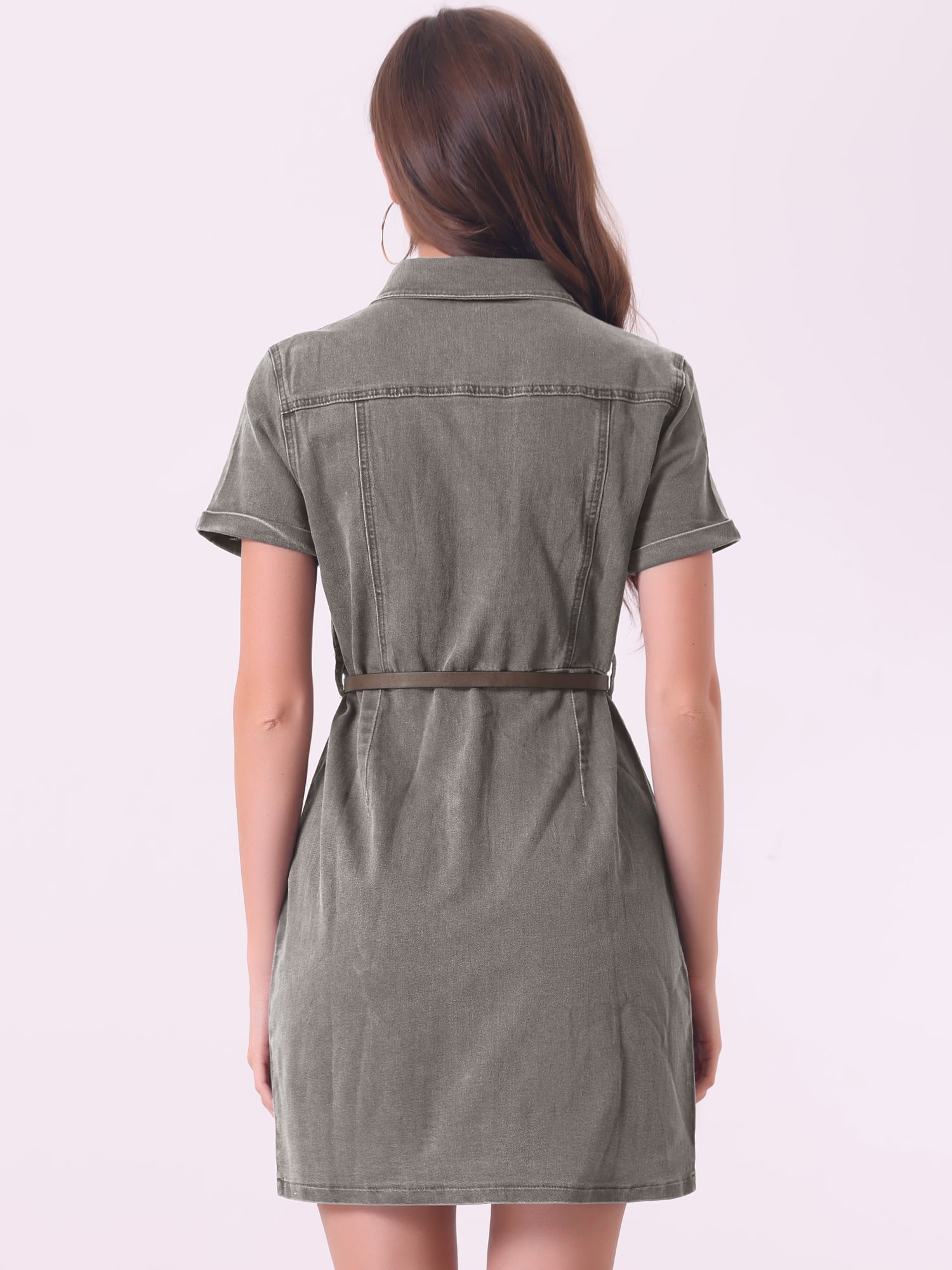 DARING DIVA Button Down Casual Collared Short Sleeve Denim Shirt Dress XS Blue M Grey