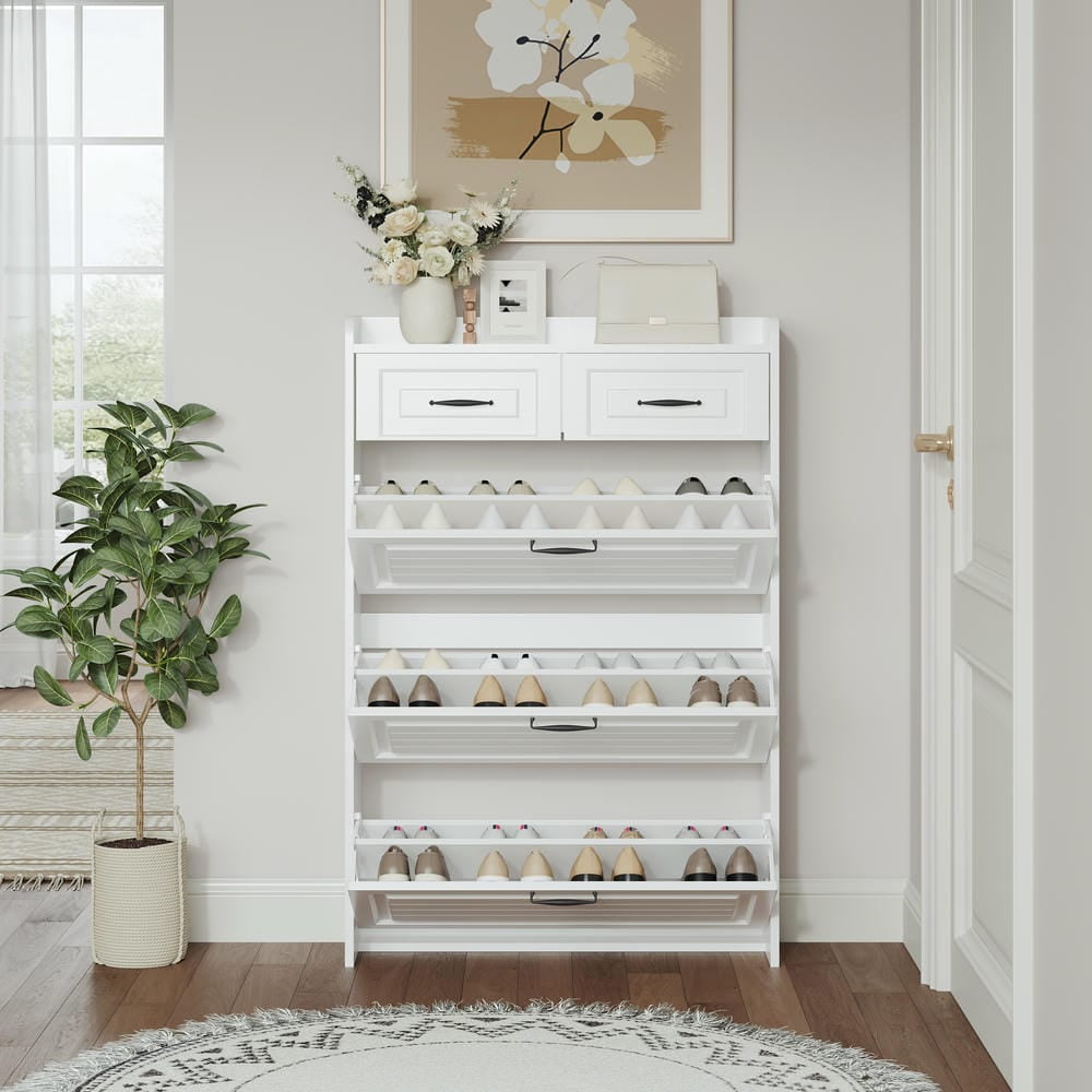 Barara King Shoe Cabinet with 3 Tilt-Out Drawers, Shoe Storage Cabinet with 2 Drawers and Ball Slide Rail for Entryway, Hallway, Living Room, White