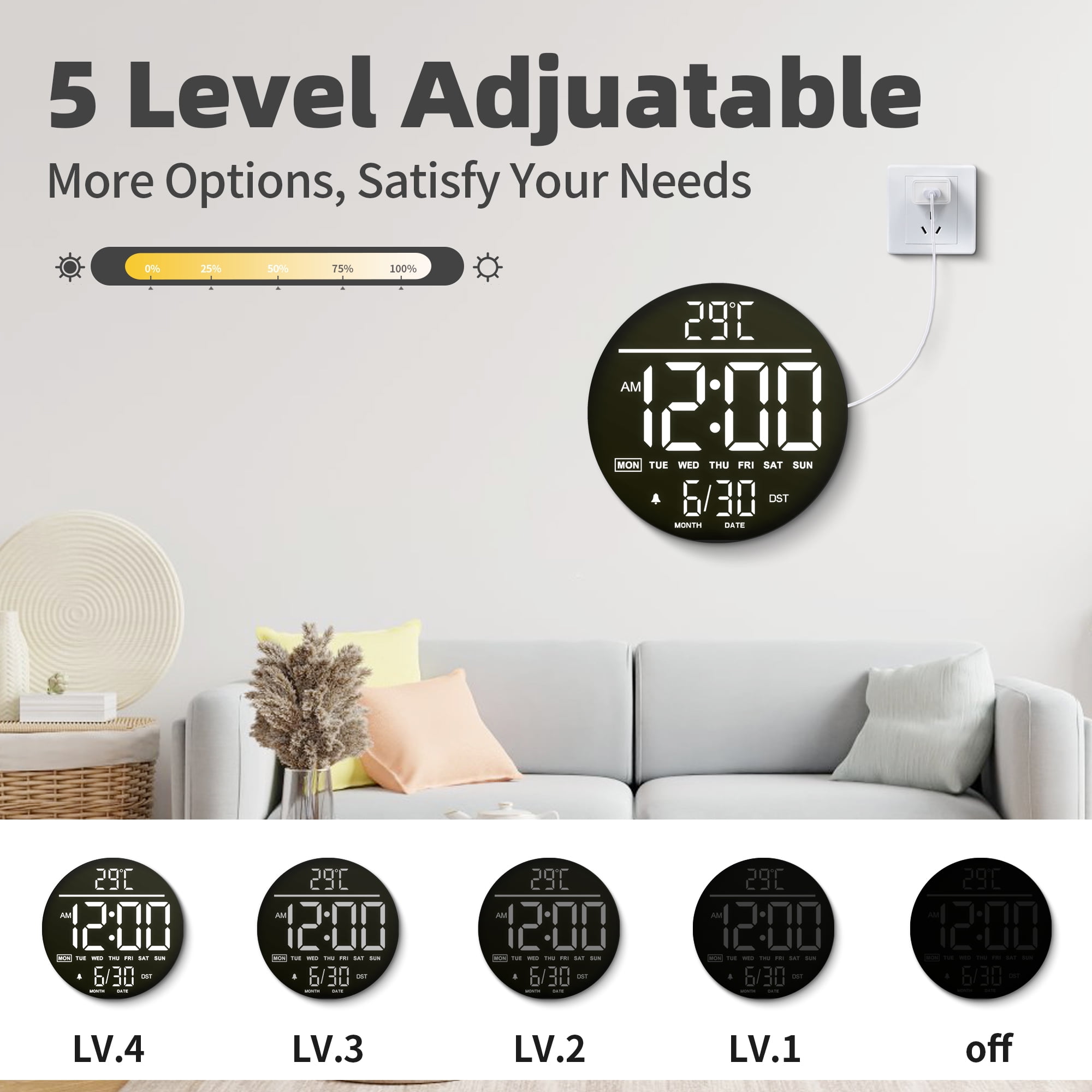 LEIKE 10" Large Digital Wall Clock with Seconds - Big LED Display RGB Color - Auto DST, Temperature & Countdown Timer - Electric Wall Mounted Digital Clock for Bedroom, Living Room, Office, Gym