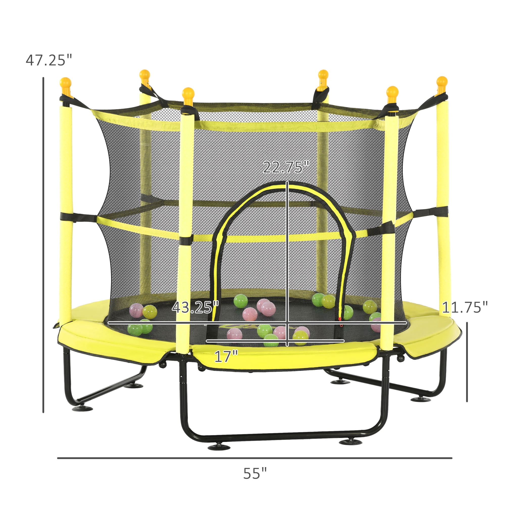 55 Inch Kids Trampoline with Safety Enclosure Net & Ball Pit, 4.6' Toddler Rebounder Trampoline for Indoor Outdoor Use, U-Shaped Legs, Elastic Rope, for Ages 3-10