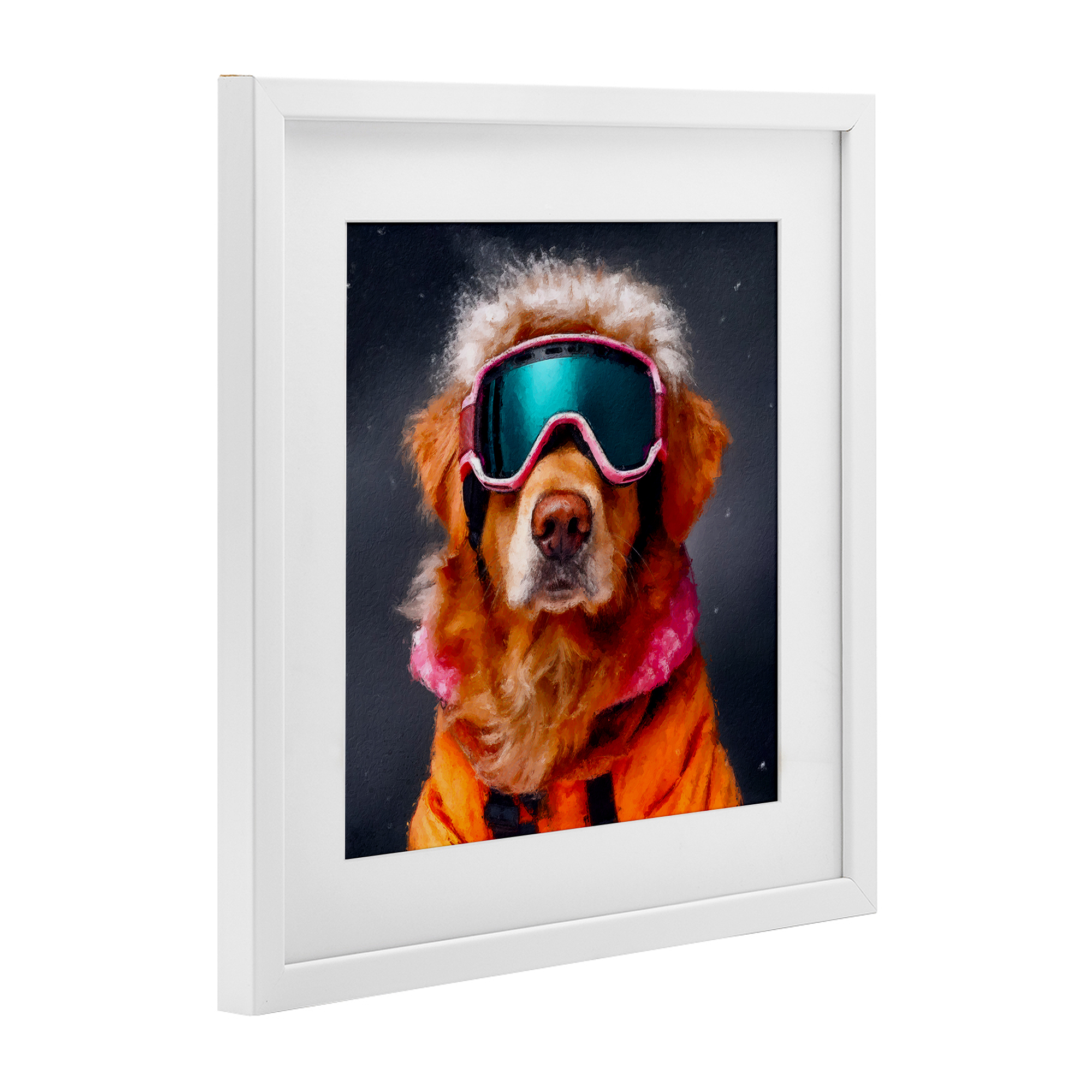 Ski Dog with Goggles White Framed Print Under Glass, design by Sean Parnell