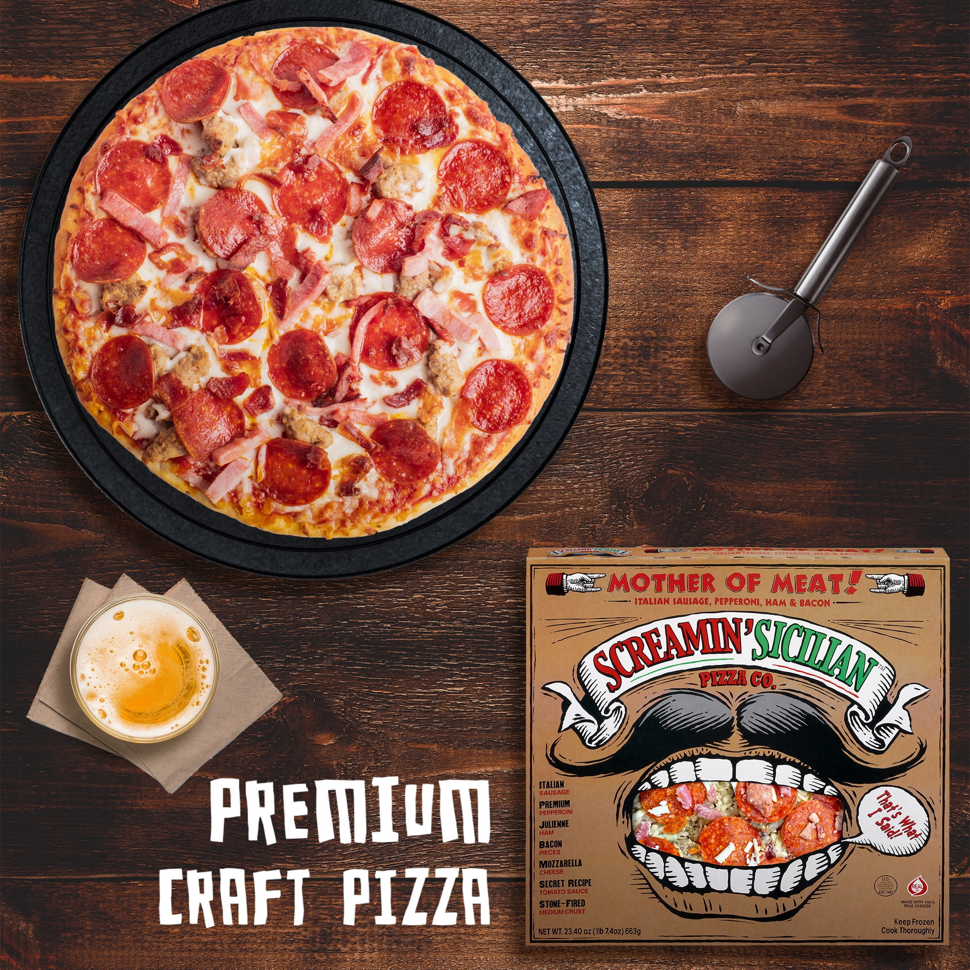 Screamin' Sicilian Original Pizzeria Crust Mother of Meat Frozen Pizza, 23.4 oz