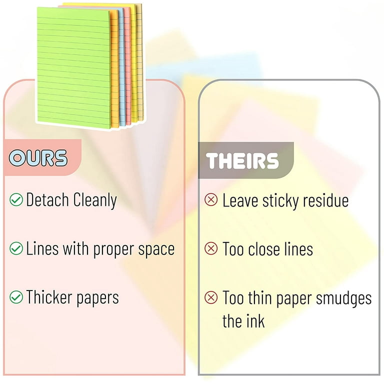 Mr. Pen- Lined Sticky Notes 3x3, 6 Pads, 45 Sheet/Pads, Pastel Colors, Sticky Notes with Lines, Sticky Note Pads, Sticky Pads, Sticky Notes Lined