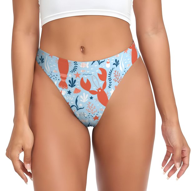 Fotbe Lobsters Tanga Sin Costuras para Mujer con Estampado – Panties Invisibles, Transpirables y Cómodos para Uso Diario-Large