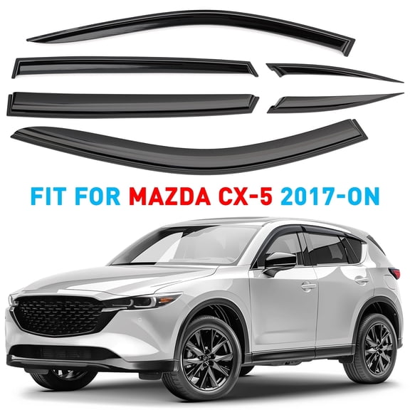 GrandWheel Co Window Deflectors Smoke Tinted Tape-On Side Window Vent Visor Deflectors Rain Guards Compatible with Mazda CX-5 2017-2025 - 6pcs. GW0329