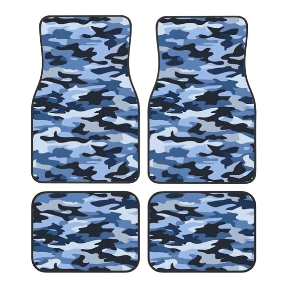 Crystal Fleece Car Floor Mats Set Of Four - Bottom Injection Molded For Easy Installation To Prevent Interior Contamination Suitable For Most Cars Vector Camouflage Pattern Blue_4