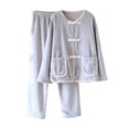 thumbnail image 3 of Feancey Daily Sales Womens Warm Pajama Sets Winter Comfy Fleece Pjs 2 Piece Set Soft Button Down Flannel Sleepwear with Long Pants Loungewear Outfits Blue L, 3 of 5