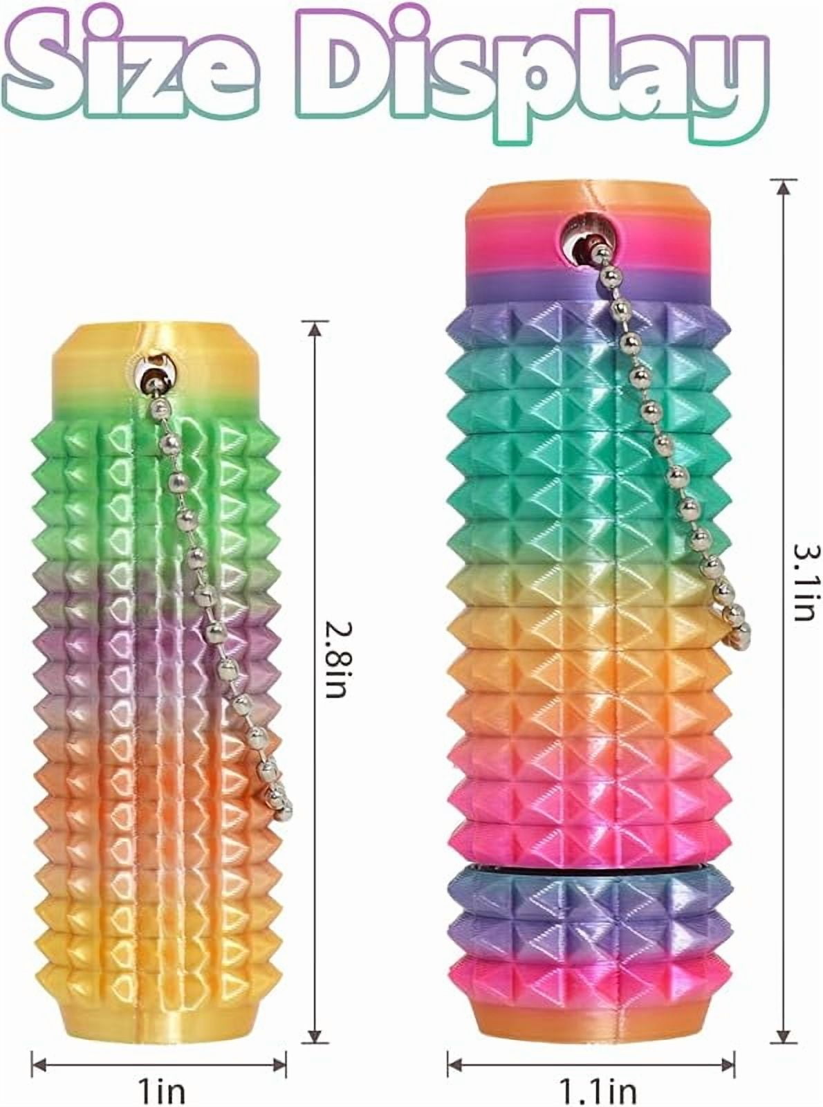 Pain Fidget, Pain Stim Fidget for Stress Relief & Focus, Mini Fidget Toys, 3D Printed with Hard Spiky Fidget Massage Keychain (Rainbow+Gold+Purple)