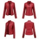 thumbnail image 3 of Puntoco Nueva chaqueta de color sólido con costuras de cremallera y cuello alto de cuero delgado para mujer Puntoco Puntoco-551, 3 of 6