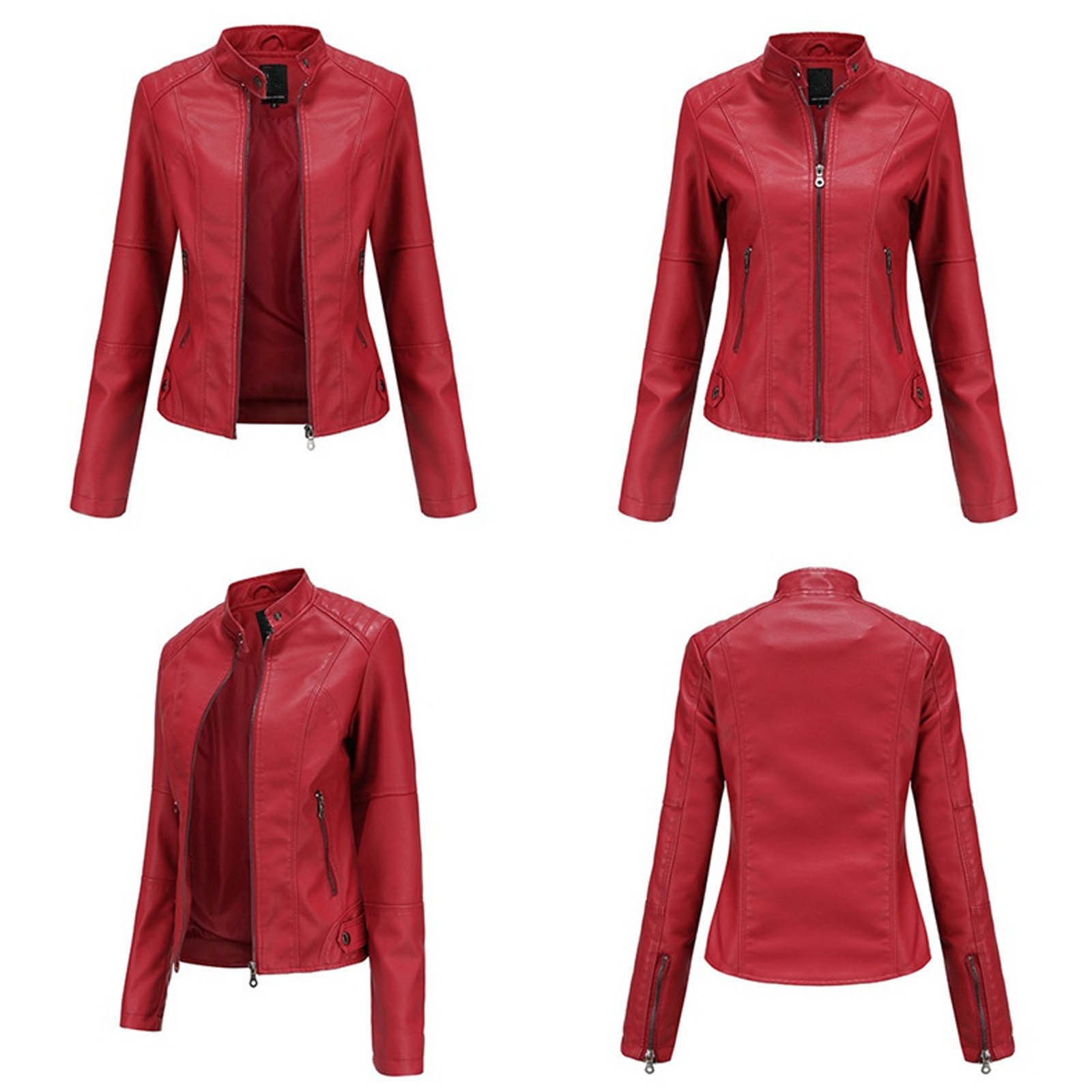 Women's Faux Leather Jackets,Women's Leather Jackets Fashion Faux Motorcycle Plus Size Moto Biker Coats,Leather Jackets for Women 2023 - image 3 of 6