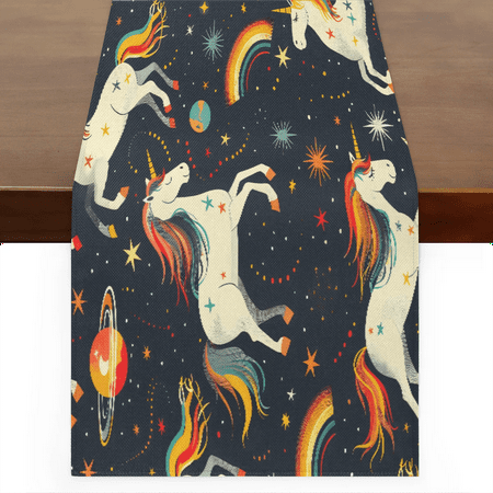 

Qzaxky Table Runner Boho Table Runner Cute Unicorns Rainbows Bohemian Boho Outdoor Table Runner Decoration for Indoor Outdoor Home Dinner Party Wedding Decor 13 x 48 Inch
