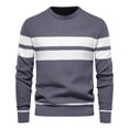 thumbnail image 1 of MIASHUI Chandail Décontracté à Rayures pour Hommes, Col Rond, Manches Longues, Coupe Confortable, Fil Doux, Gris, TG, 1 of 2
