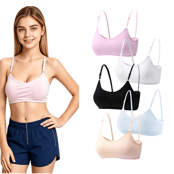 Girls Padded Training Bras 10-16 Teen Student Wire Free 5 Pack Sports Bra with Adjustable Straps