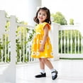 thumbnail image 5 of Hpapadks Girls Dresses Summer Fashion Cute Fly Sleeve Flower Prints Princess Dress Dresses for Dresses Yellow 4-5 Years, 5 of 6
