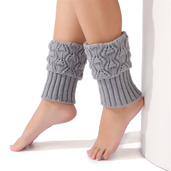 Zhuge 3 Pairs Light Gray Knitted Baggy Short Leg Warmers, Boot-Ready Soft Warm Socks for Daily Wea,Style B