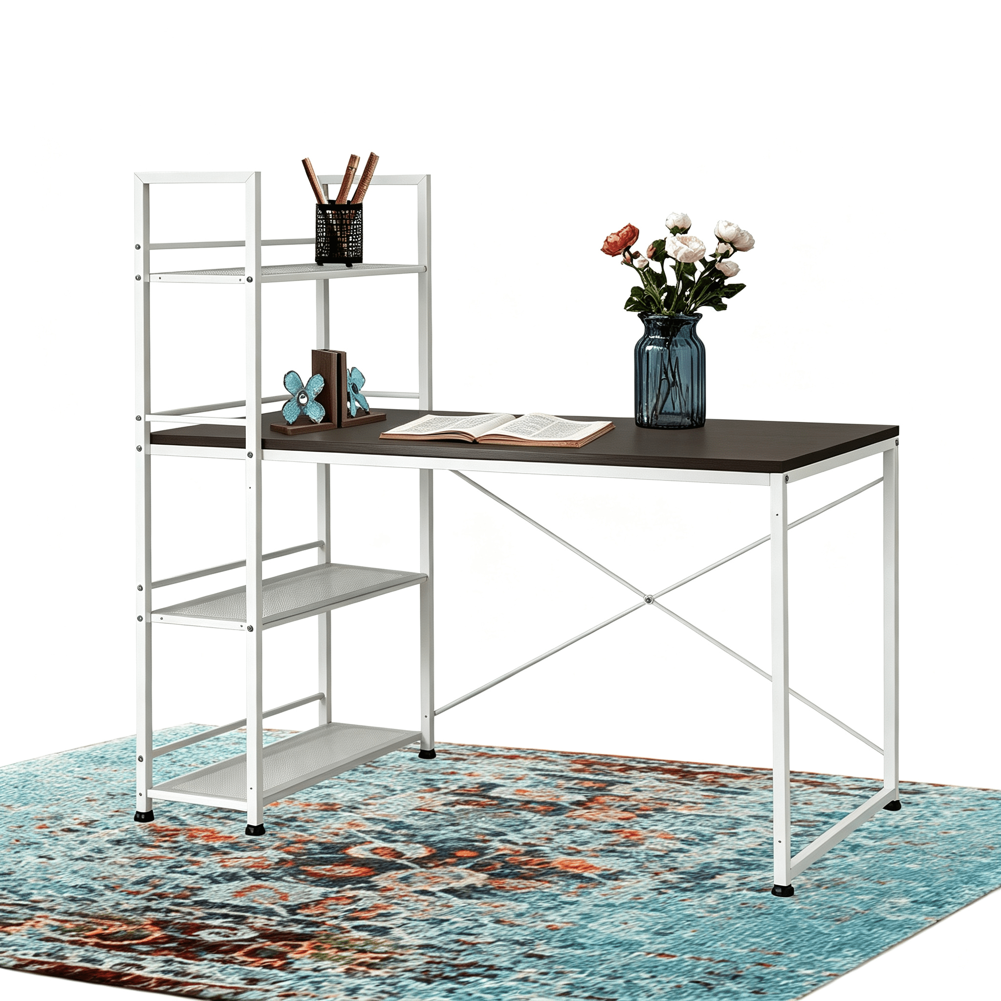 Astoutdoor Reversible Smart Workstation Wooden Desk, White/Brown