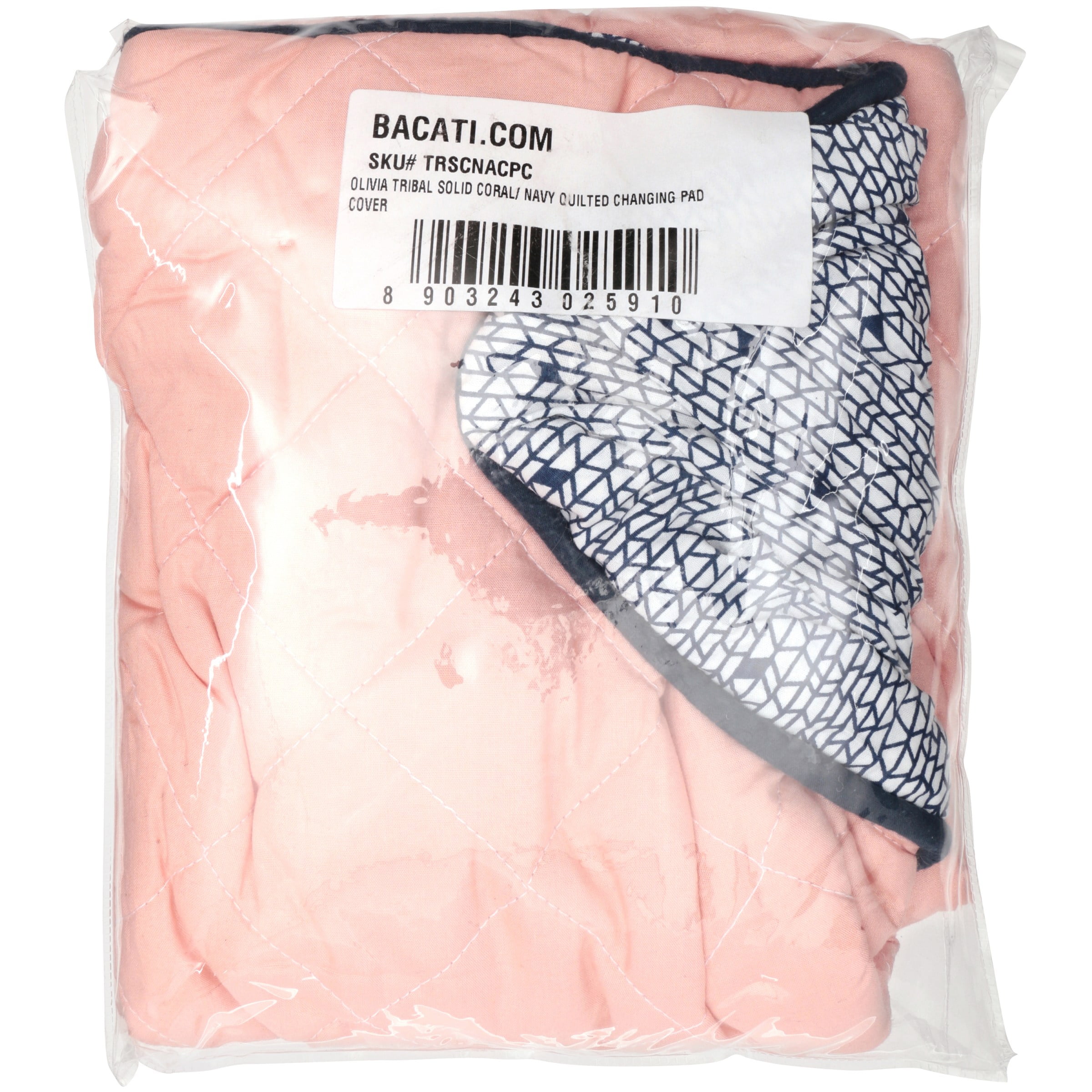 Bacati Olivia Tribal Solid Coral/Navy Quilted Changing Pad Cover