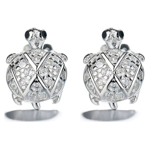 Sterling Silver Turtle Stud Earrings With Crystals