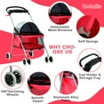 thumbnail image 3 of YRLLENSDAN Dog Stroller for Small Dogs 35 lbs Cat Stroller Pet Strollers Waterproof Portable Travel Cat Dog Stroller with Cup Holder, Red, 3 of 7