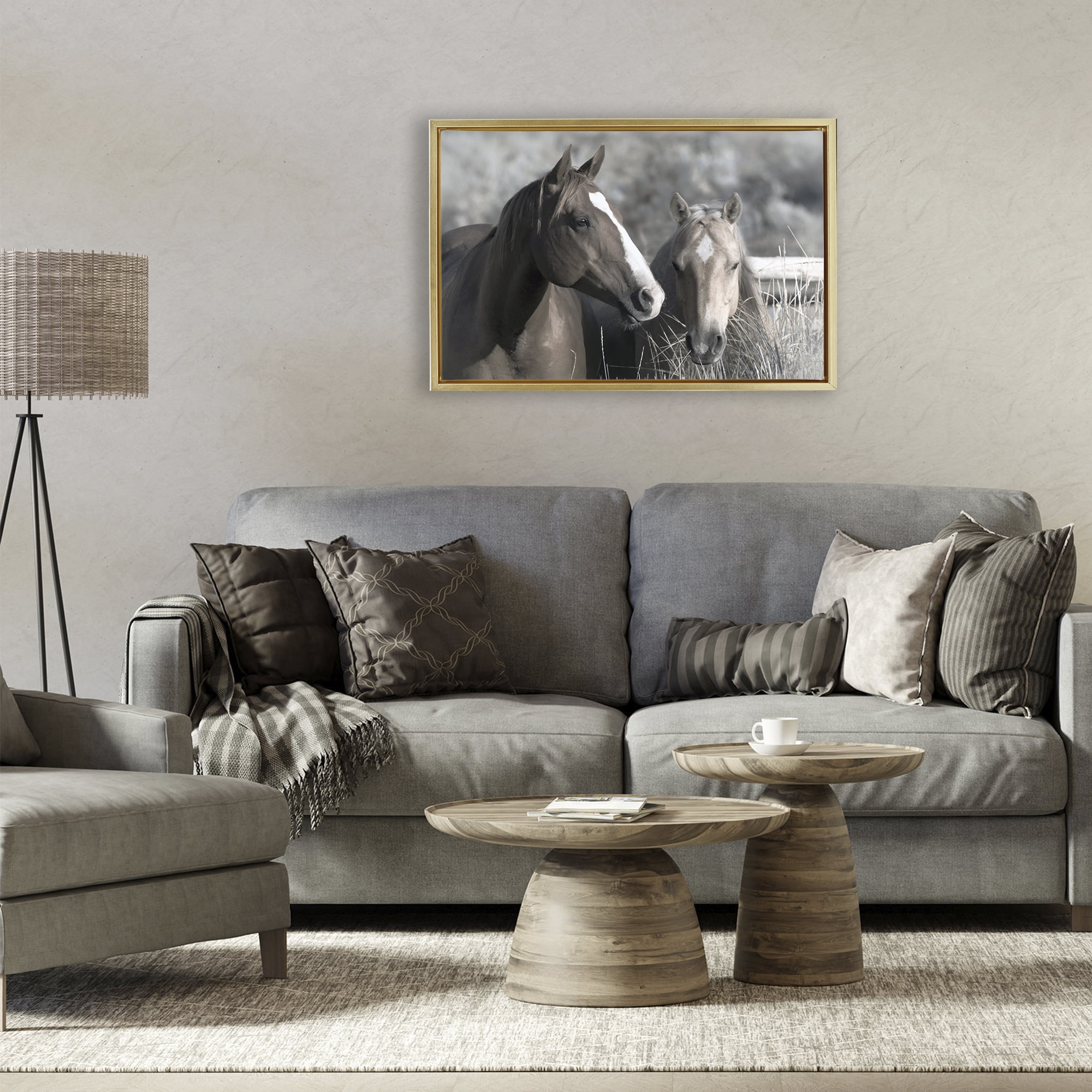 Stupell Industries Content Horses In Pasture Gold Framed Floater Canvas Wall Art, design by Danita Delimont