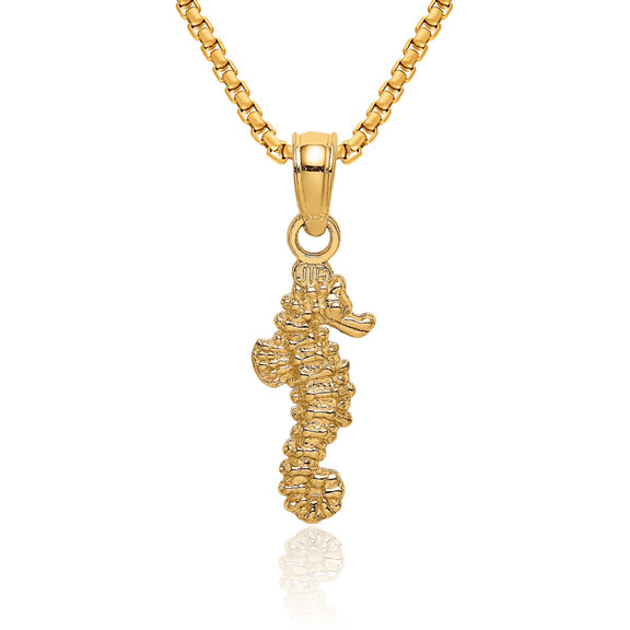 14K Solid Yellow Gold Seahorse Necklace Chain Pendant Charm