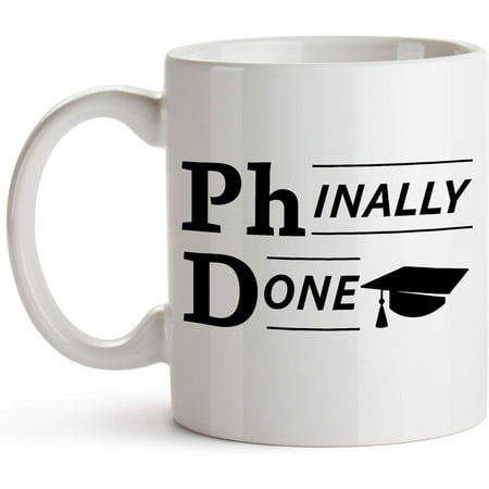 

YouNique Designs Phinally Done Coffee Mug 11 Ounces PhD Gifts for PhD graduates Funny PhD Mug Doctorate Graduation (White)