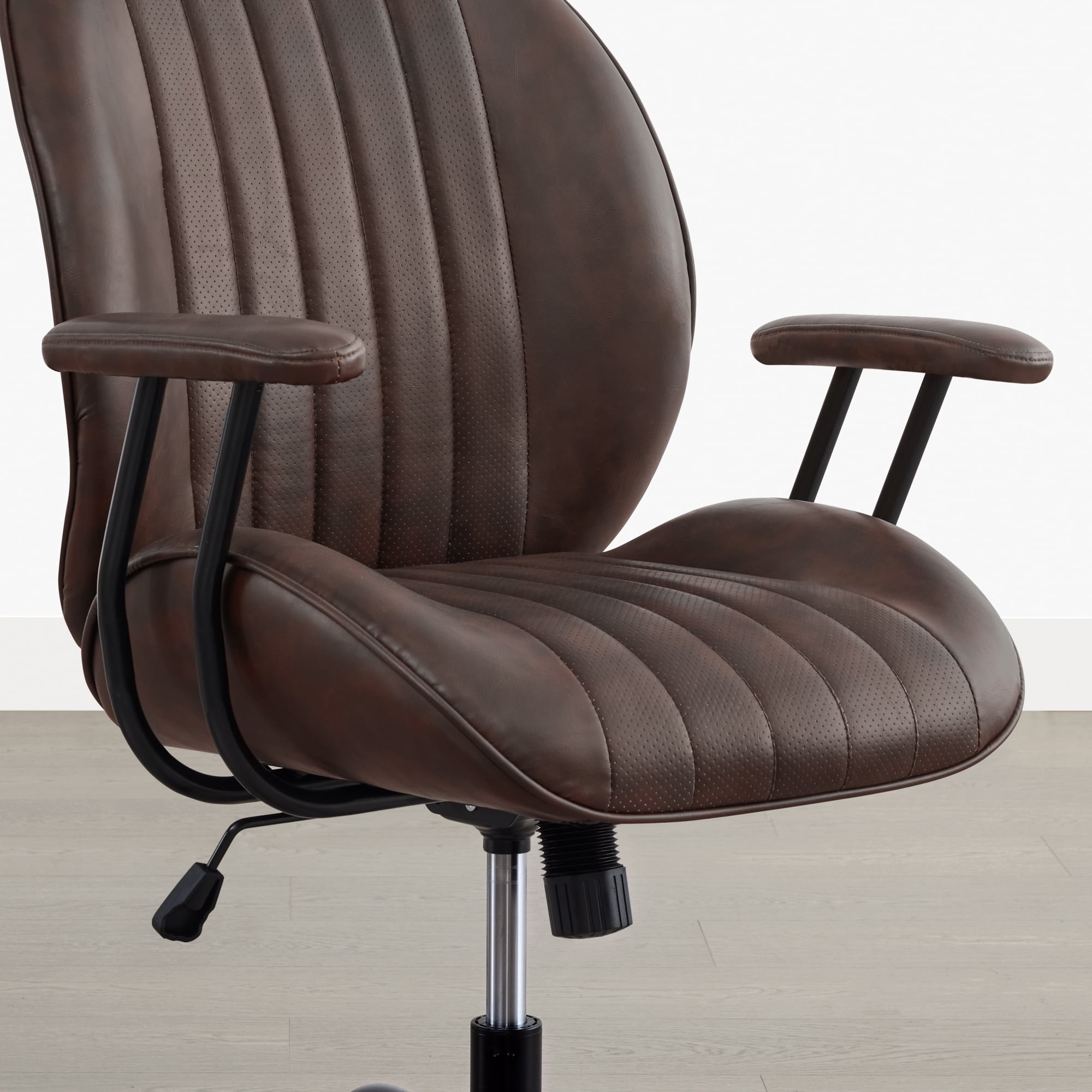 Spruce & Spring Faux Leather Office Chair with Swivel Base, Ergonomic High-Back Design, Breathable PU/Polyester Blend, Espresso