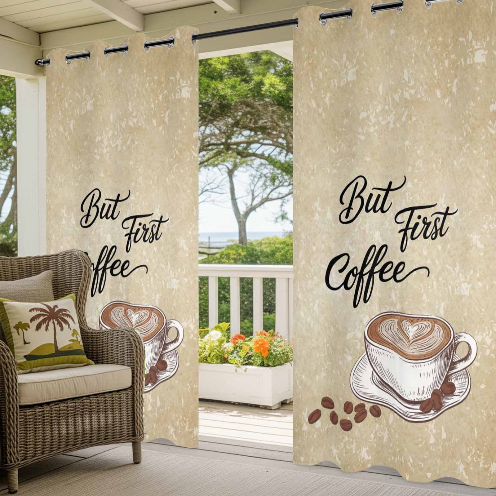 Outdoor Curtains for Patio Waterproof, Vintage Coffee Windproof Pravicy Outside Porch Blackout Curtain, Modern Farmhouse Coffees Brown Retro Sun Blocking Curtains for Cabana 2 Panels 54"x108"