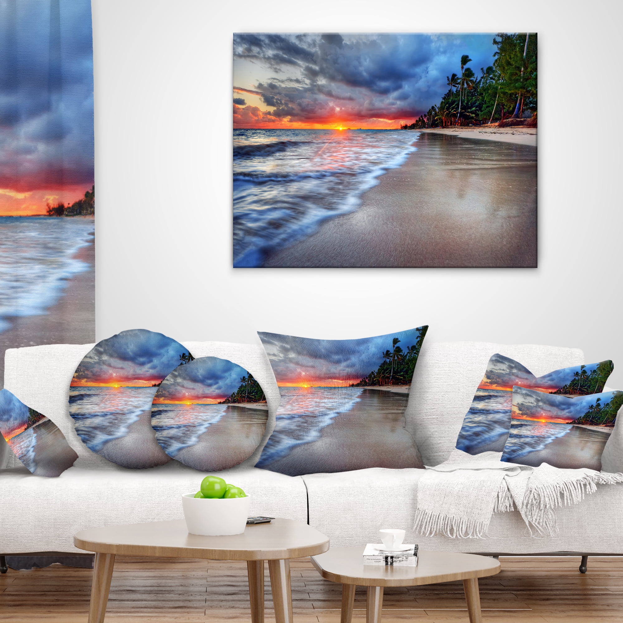 Designart Fluffy Dark Clouds over Ocean - Seashore Throw Pillow - 16x16