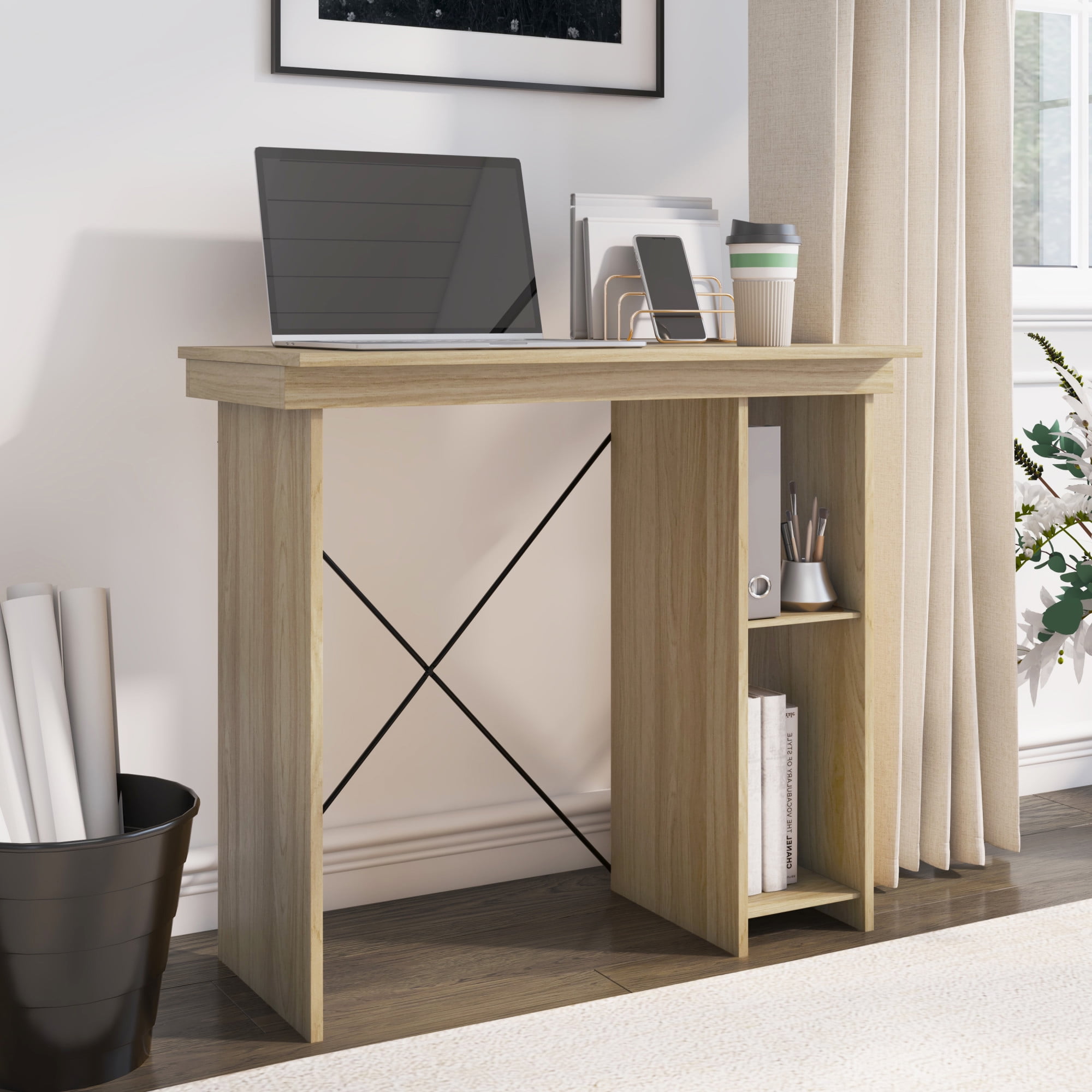 Mainstays Ardent No Tools Small Space Writing Desk, Euro Oak