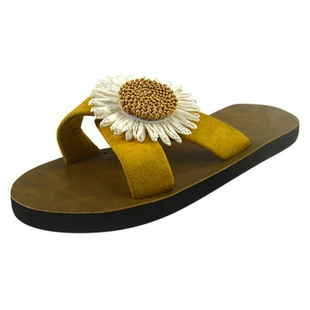 

Follure Girl women s casual shoes Women Flock Beach Breathable Flowers Sandals Home Slipper Flip-Flops Flat Shoes Yellow 38