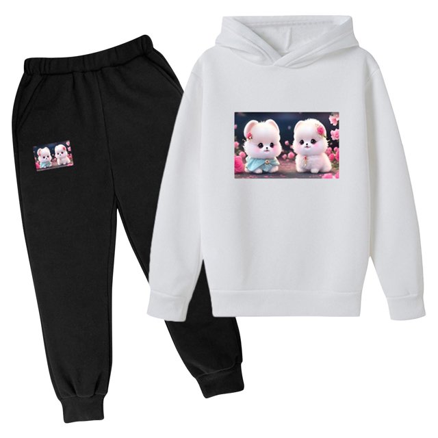 RXIRUCGD Mode Ensemble à Capuche Manches Longues Imprimé Décontracté pour Filles et Garçons (Blanc, Taille : 5 Ans)