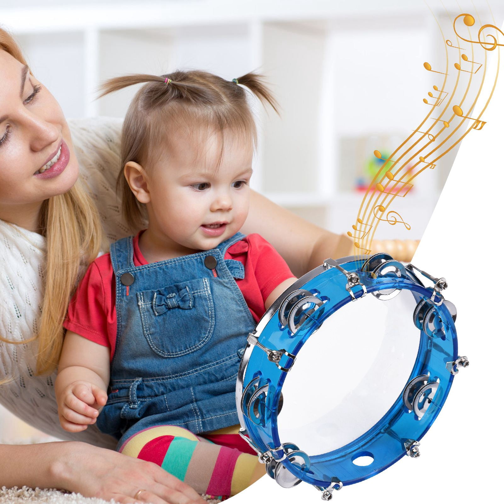 tambourine handbell 8 Inch Handheld Tambourine Drum with Double Row Jingles for Musical Percussion, Ideal for Parties Kids Games