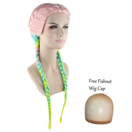 Womens Double Long Braid Plaits Costume Wigs Hairpiece w/ Wig Cap for Cosplay Theme Party