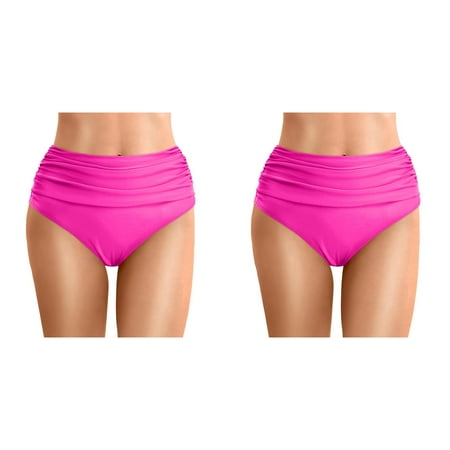 Rinsvye 2 Pcs Women Plus Size High Women Swimsuit Tops with A Bra Waist Bikini Bottoms Swim Briefs Beach Shorts Ruched Bottom High Cut Swim Bottom Full Coverage Swimsuit Bottom Sports Yoga Shorts Sw