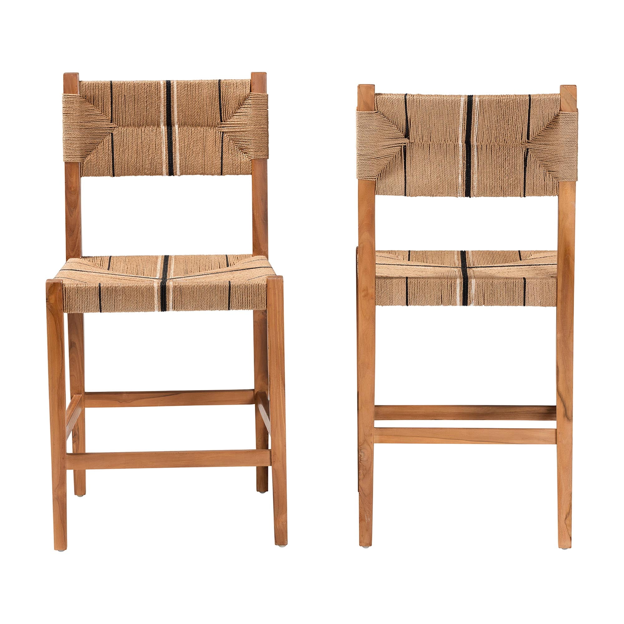 bali & pari Prita Bohemian Paper Loom and Natural Mahogany Wood 2-Piece Counter Stool Set
