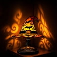 thumbnail image 3 of AZXY Halloween Decor Tabletop Lights, Stained Glass Witch Hat LED Table Lamp with Bat Pumpkin Pattern, Warm Glow Vintage Figurine Ornament for Mantel Desk Indoor Halloween Home Party Decor, 3 of 7