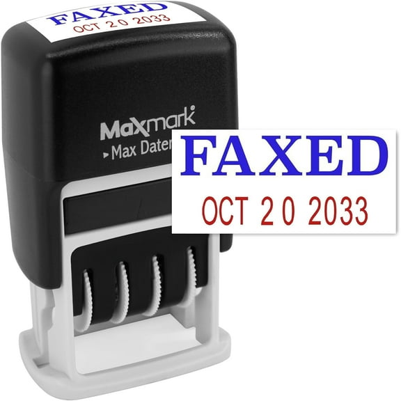 MaxMark Self-Inking Rubber Date Office Stamp with FAXED Phrase BLUE INK & Date RED INK (Max Dater II)