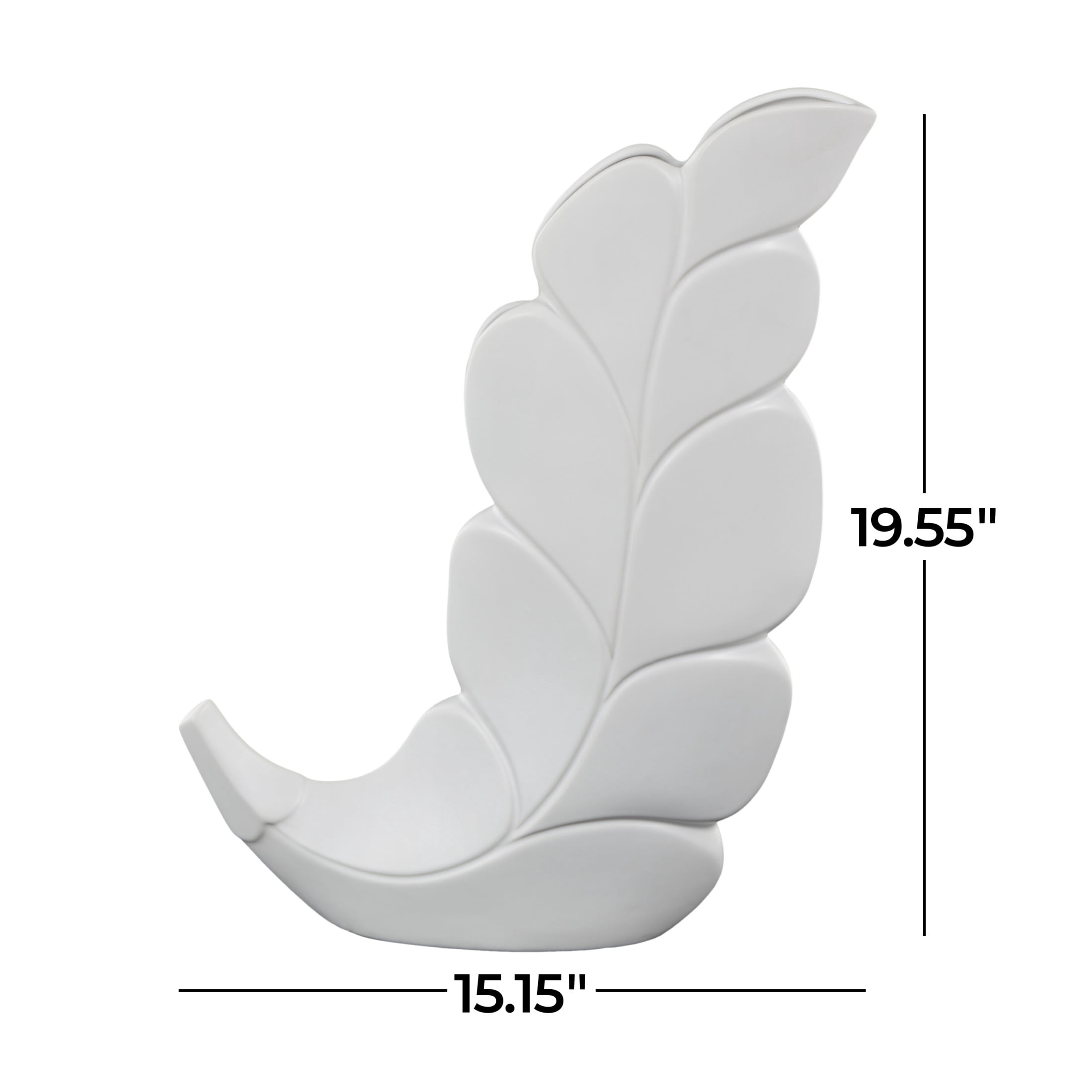 DecMode 20" Leaf Slanted White Ceramic Vase