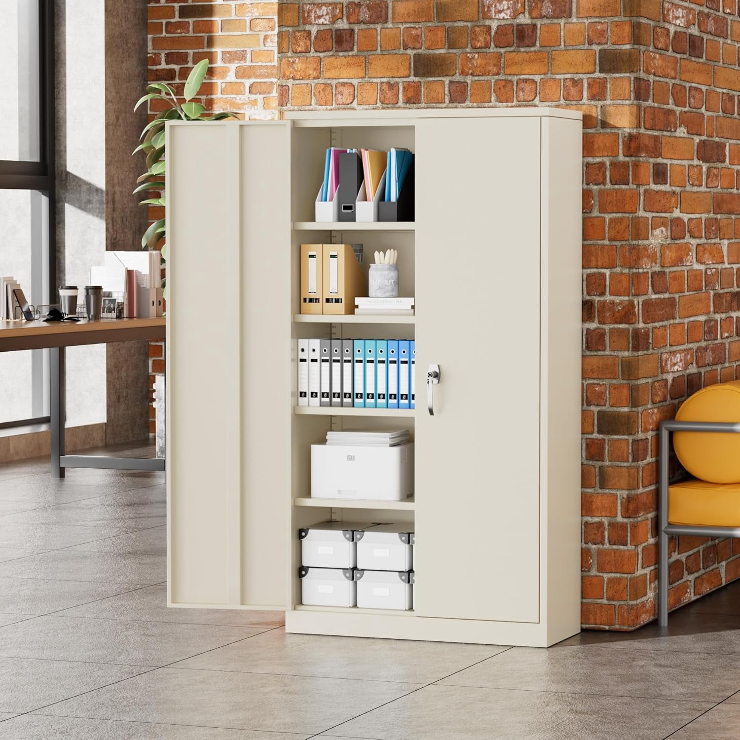 SOLAURA 72 inches Tall Metal Garage Storage Cabinets, Lockable Steel Storage Cabinet with Doors and Adjustable Shelves for Office, Home, Shops, Garage, Assembly Required, Warm Gray