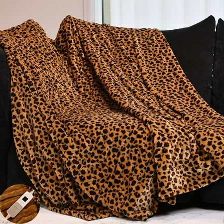 Heated Blanket Cozy Soft Electric Blanket with 4 Heating Levels&8 Hours Auto Off Overheat Protection Machine WashableUse for Home Couch (Cheetah,62" 84")