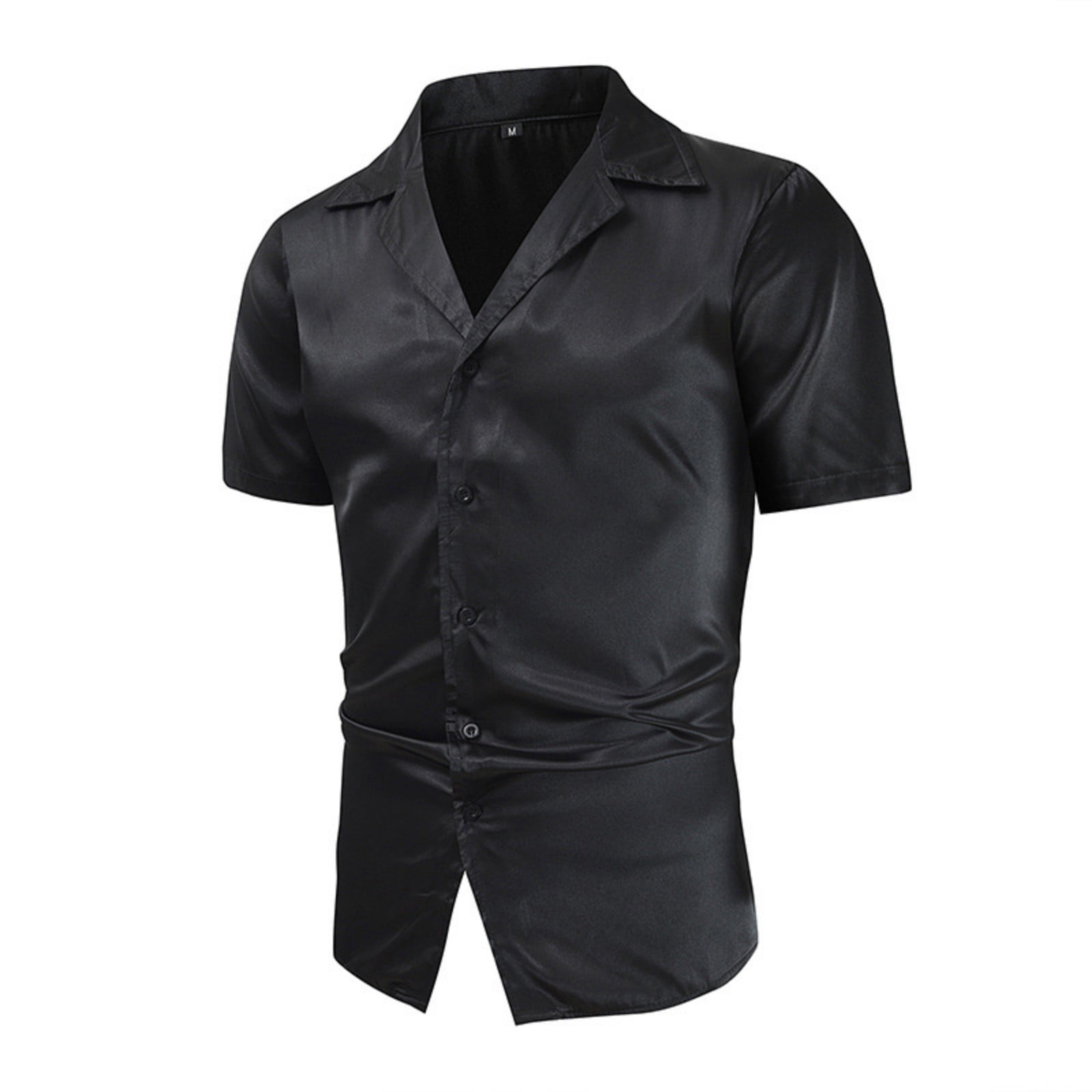 Mens Shirts Sale Clearance! Mens Satin Shiny Cuban Shirts Short