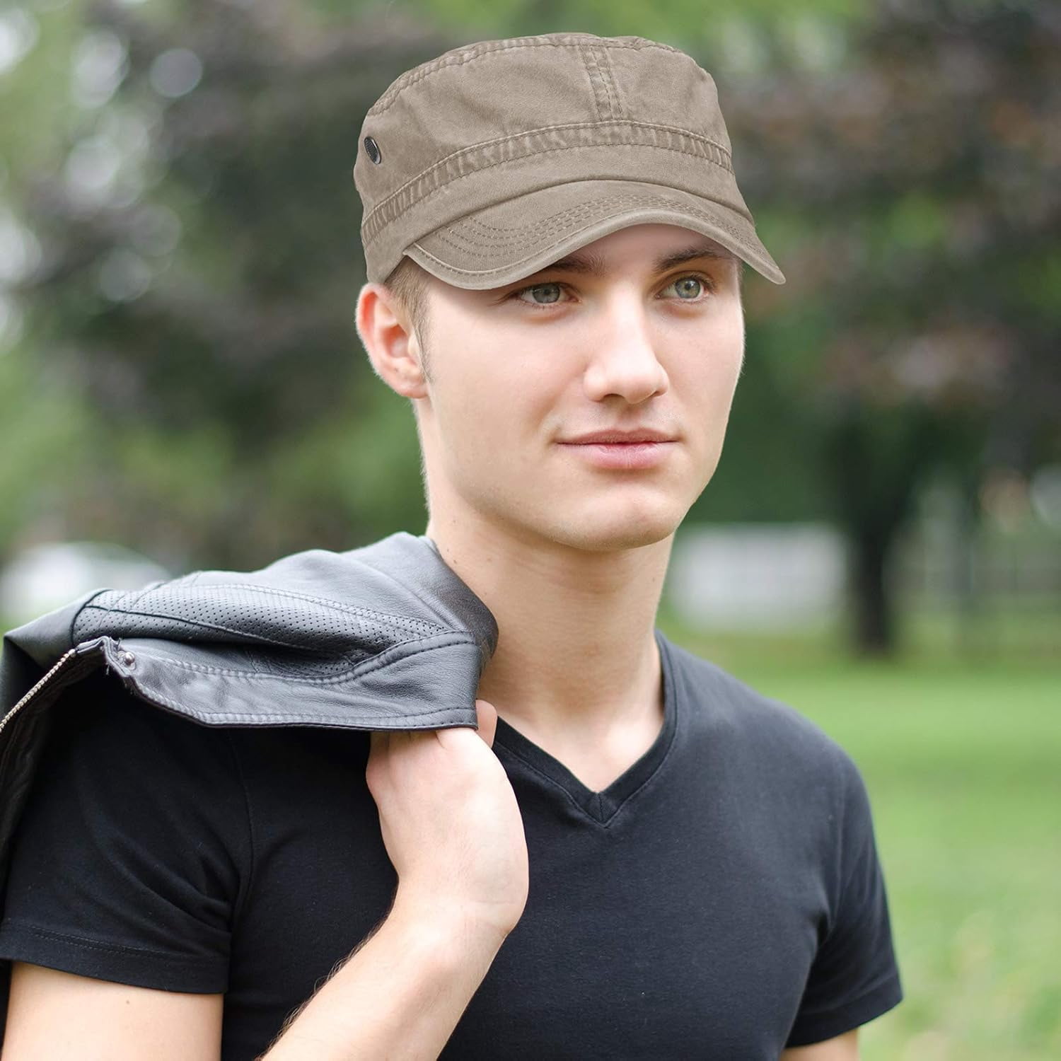 DOVACKA 3 Pieces Cadet Army Cotton Caps Washed Military for Flat Top Caps Adjustable Military Style Hat Unisex