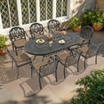 thumbnail image 6 of Hzzkey 9-Piece Oval Cast Aluminum Patio Set , Brown Cushions , Umbrella Hole , Black, 6 of 10