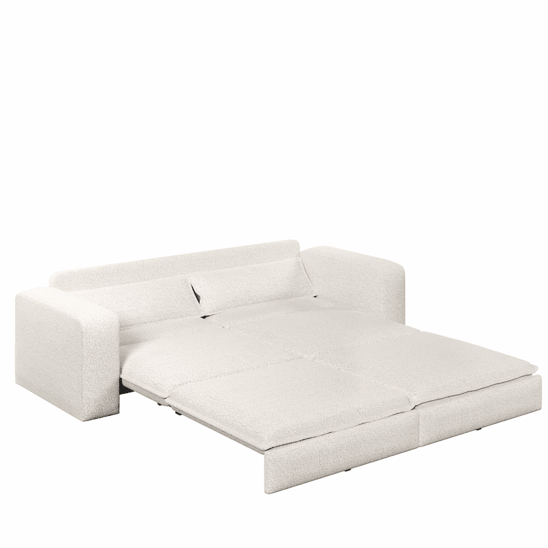 93" King Size Sleeper Sofa Bed, 3-in-1 Convertible Pull Out Couch, Chaise Lounge, Sherpa Fleece 3-Seater Upholstered Sofa with 2 Lumbar Pillows for Living Room, Apartment, and Office