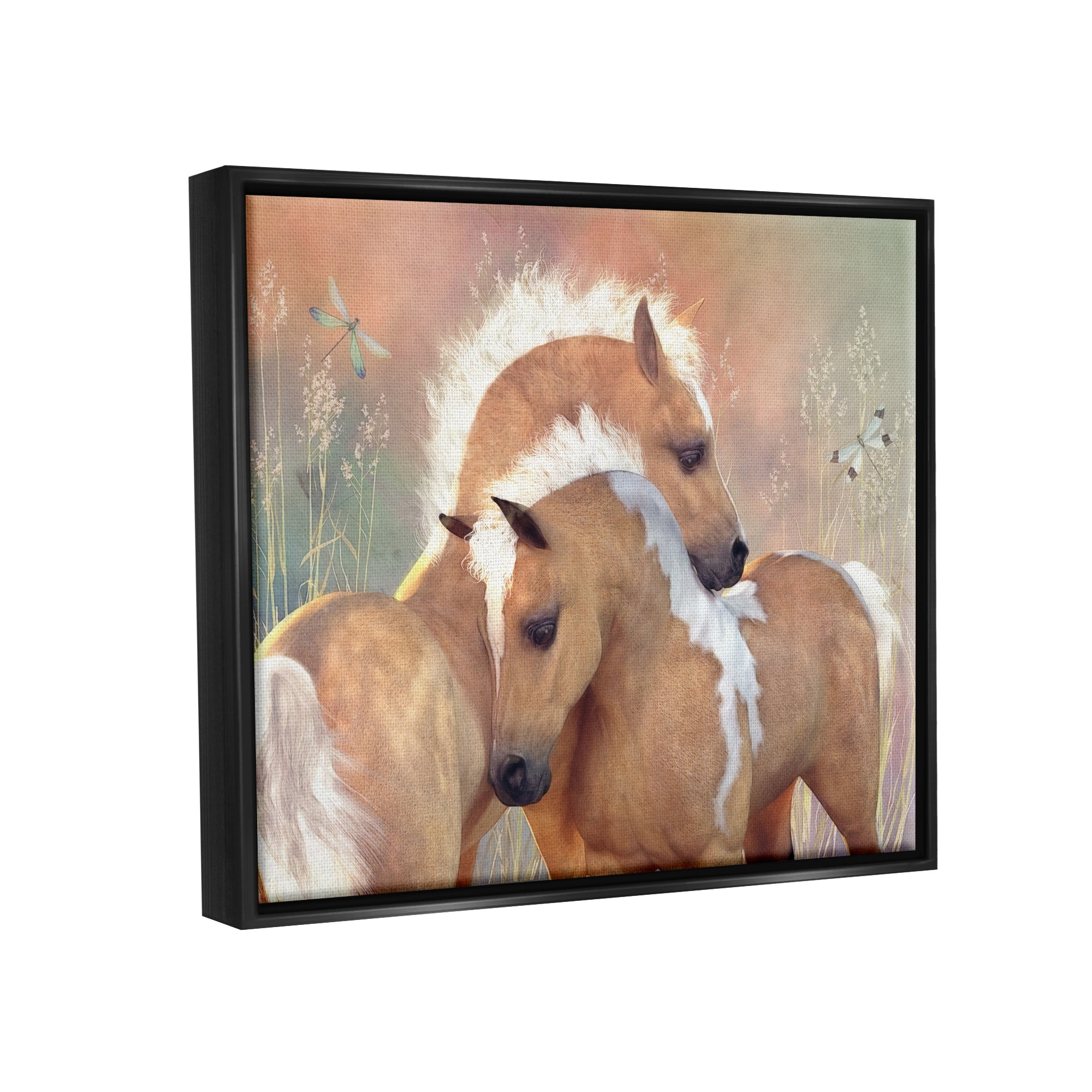 Stupell Industries Summer Dreams Horses Animals & Insects Painting Black Floater Framed Canvas Art Print Wall Art, 21 x 17