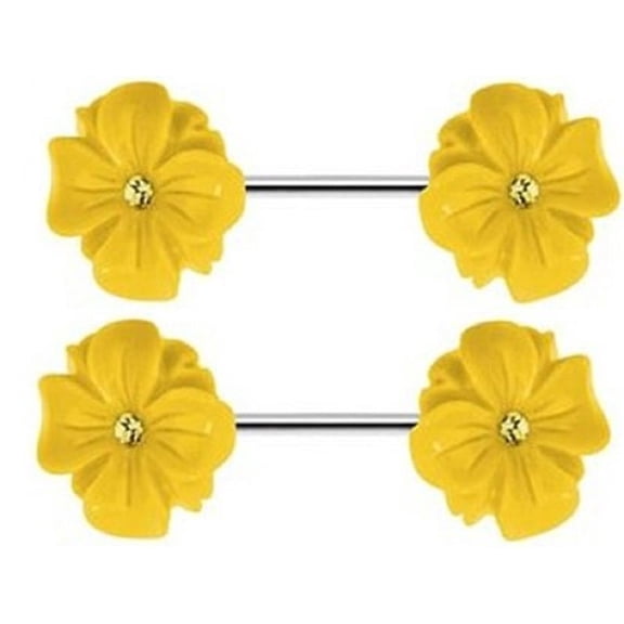 Body Accentz Nipple Shield Rings Barbell Barbells Sold as a Pair 14 Gauge Blooming Flower CZ